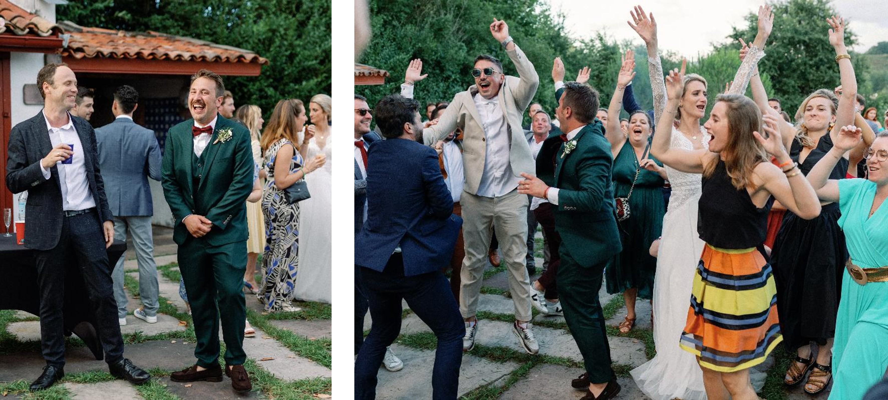 アドリアン・ジャミネ氏の結婚式。 写真左：クレマン・ソニエ氏（左）とアドリアン・ジャミネ氏（右） 写真右：XXX（要確認）